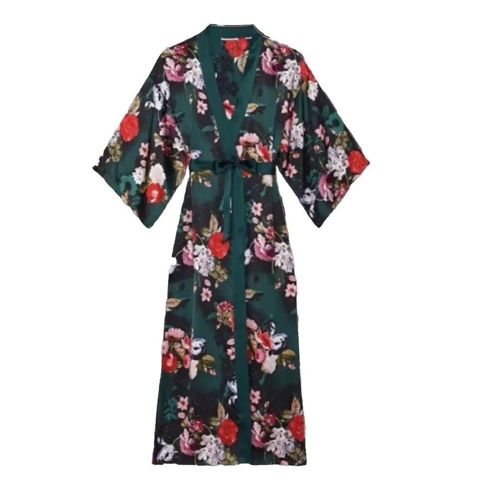 VICTORIA'S SECRET 100% Washable Silk Floral Long Robe Sz M/L Brand NWT $300